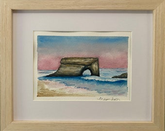 Original Framed Hand Painted 5x7 Watercolor Landscape Painting