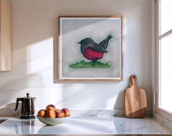 巣の中の鳥の家族の水彩画、森の保育園の鳥のアート、子供部屋用の