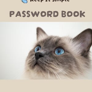 Password Book Printable – Cat Cover | Clickable A-Z Tabs, Hyperlinked PDF (8.5x11 US Letter)