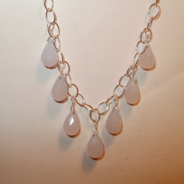 chalcedony and sterling necklace- "morning dew drops"