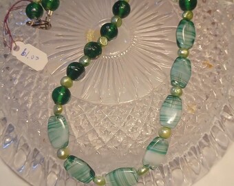 vintage glass and pearl necklace, spring green jewelry for her