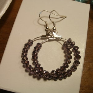 silvery purple sparkle hoop earrings