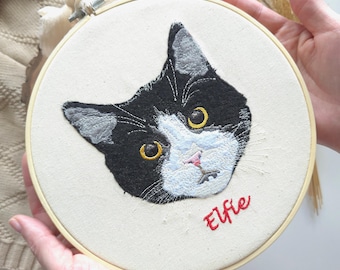 Personalized Pet Portrait Embroidery Hoop Art: Custom Cat Memorial