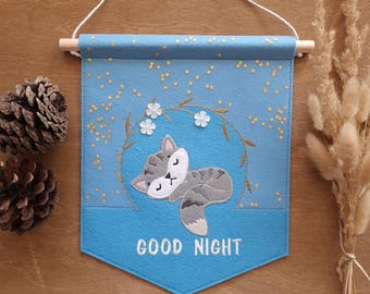 Personalized Felt Nursery Banner: Embroidered Good Night Sign with Sleeping Animal