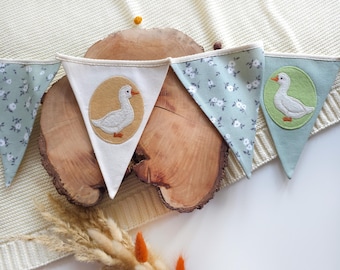 Goose Nursery Bunting: Handmade Cotton Garland, Floral & Appliqué Flags