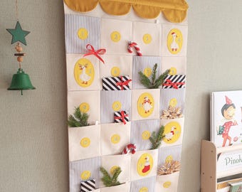 Personalized Fabric Advent Calendar: Embroidered Goose Christmas Countdown