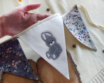 Handmade Bunny Nursery Garland: Floral Cotton Pennant, Kids Room Decor