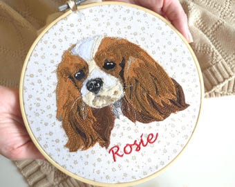 Custom Pet Portrait Embroidery: Dog & Cat Memorial, Personalized Hoop Art