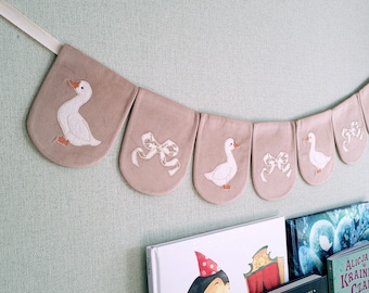 Handmade Goose Nursery Garland: Velvet & Cotton Baby Room Bunting