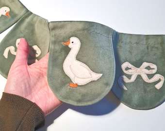 Goose Nursery Garland: Handmade Cotton Bunting with Embroidered Bows