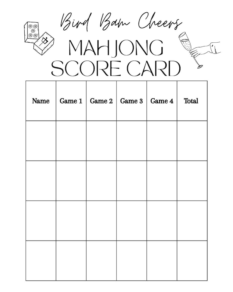 Mahjong Score Card.pdf Black & White Mahjong Score Card: Printable Scoresheet (PDF) - Etsy
