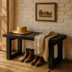 Handmade Rustic Solid Wood Entry Bench - Farmhouse Hallway Furniture