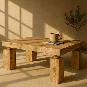 Handmade Rustic Solid Wood Coffee Table, Natural Rustic Furniture, Farmhouse Living Room Low Table, Handmade Wooden Coffee Table