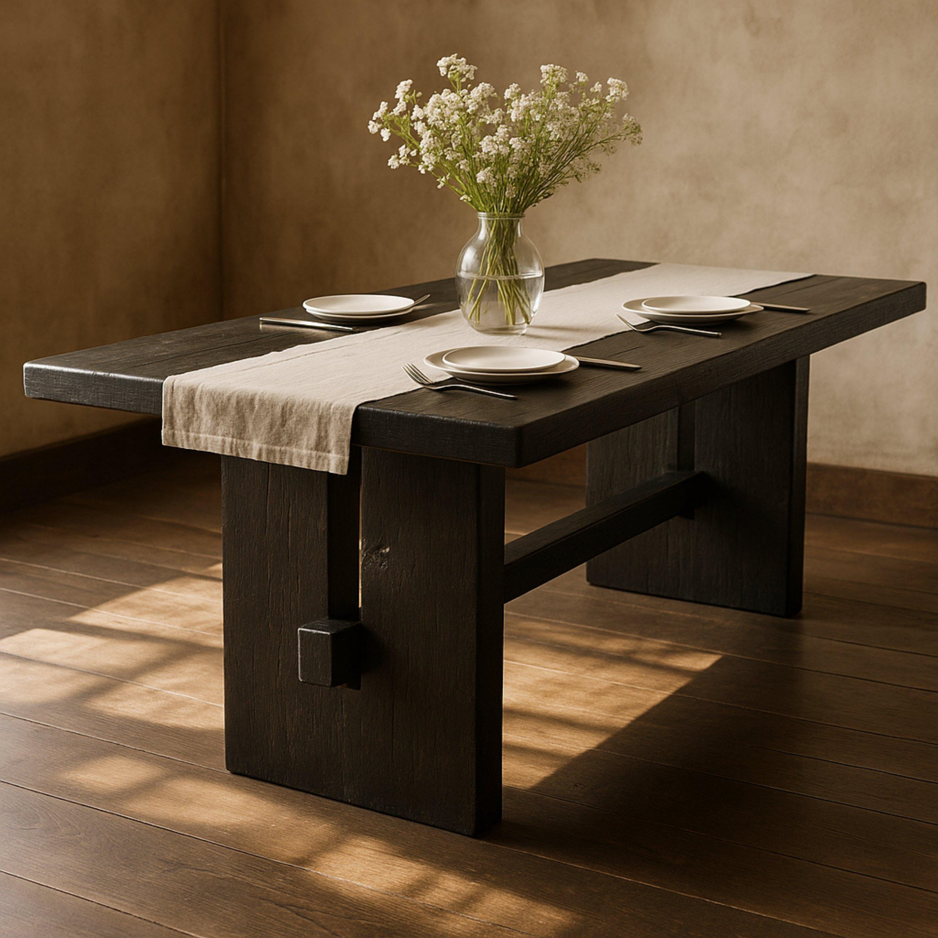 Handmade Rustic Solid Wood Dining Table: Farmhouse Kitchen Furniture