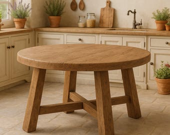 Handmade Rustic Round Wood Dining Table: Farmhouse Kitchen Table
