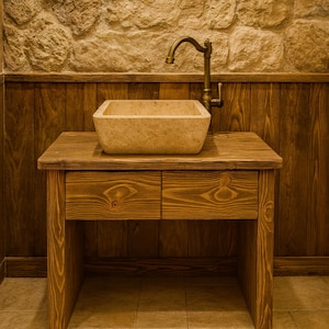 Handmade Solid Wood Bathroom Vanity: Rustic Farmhouse Sink Cabinet
