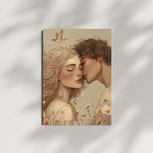 Romantic Couple Line Art, Kiss Wall Print, Minimalist Love digital Poster
