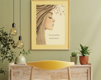 Impresión con cita de autocompasión: Arte inspirador para la salud mental (Descarga digital)
