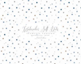 Watercolor Soft Dots Seamless Pattern - Neutral Polka Dot Digital Paper - Blue Beige Nursery Background - Instant Download - Commercial Use