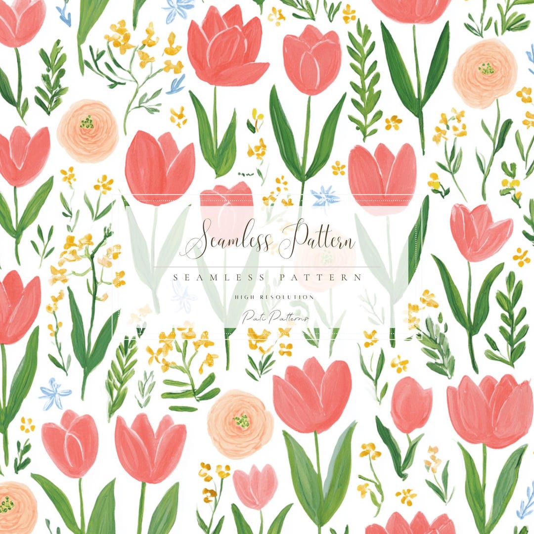 Seamless Tulip Floral Pattern PNG, Peach Spring Flowers, Fast Download ...
