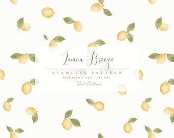 Watercolor Lemon Seamless Pattern - Nursery Fruit Repeating Pattern - Citrus Fabric Design for Baby - Baby Shower Pattern - Summer Paper JPG