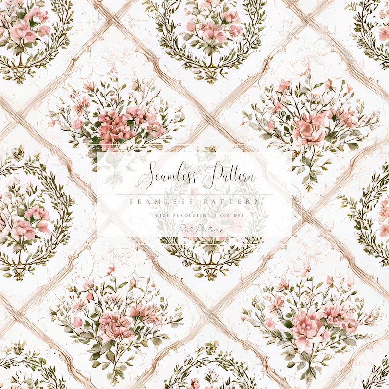 Vintage Floral Seamless Pattern, Shabby Chic Bouquet Digital Paper ...