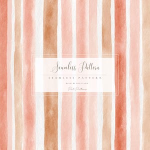 May include: Seamless pattern with vertical stripes in shades of peach, brown, and white. The watercolor design features a hand-painted look. The text "Seamless Pattern" is displayed in a rectangular frame.