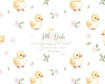 Duck Seamless Pattern PNG, Cute Baby Animal Digital Paper with Background, Pastel Nursery Design for Baby Shower and Crafts