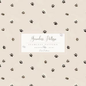 Watercolor Neutral Paw Print Seamless Pattern, Dog Paw PNG Background, Pet Lover Digital Paper, Minimalist Dog Fabric, Puppy Print Design