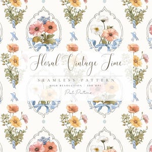Vintage Floral nahtlose Muster - blau gestreift Stoff, Druck Textil, digitales Sammelalbum, kommerzielle Nutzung Blumenpapier - Hochzeitseinladung