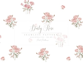 Dusty Rose Seamless Pattern - Floral Background - Digital Download - Floral Seamless File - Watercolor Rose Paper - Background Blush Rose