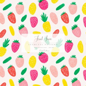 Watercolor Fruit Seamless Pattern, Summer Strawberry Pineapple Print, Colorful Kids Digital Paper PNG, Kawaii Food Design, Commercial Use