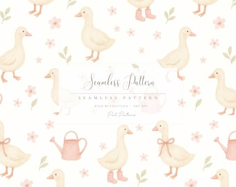 Nursery Duck Seamless Pattern, Baby Duck Pattern, Cute Goose Pattern, Farm Animal Design, Pastel Nursery Ducks, Pink Duck Print, Silly Goose