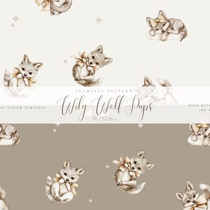 Aquarell Cute Wolf Seamless Pattern - Wolf Hintergrund Jungen Textil - Design Pattern File Seamless - Vintage Baby Animal Papier - Kinderzimmer