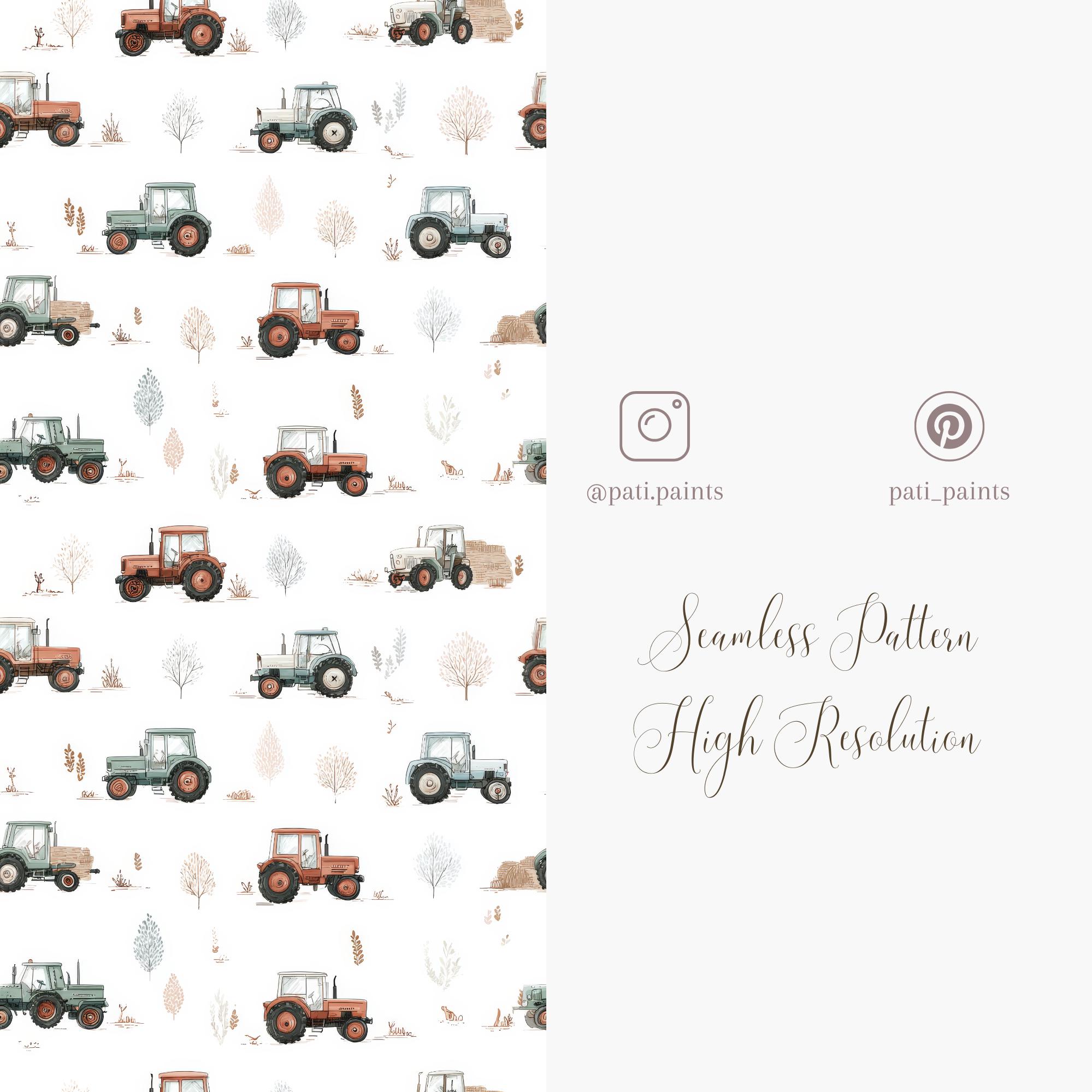 Vintage Farm Tractor Seamless Pattern, Rustic Farmhouse Digital Paper ...