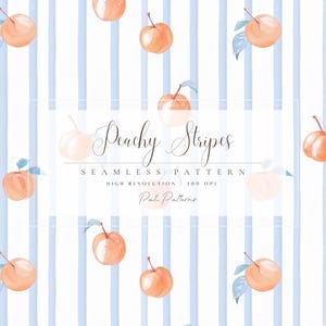 Aquarelle pépinière pêche rayures transparente motif - fruits mignons répétition papier - papier numérique avec pêche - licence commerciale - pêche art