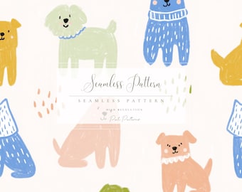 Lindo patrón sin costuras de cachorro kawaii PNG, descarga rápida, uso comercial, diseño repetitivo de perro juguetón para habitación infantil, álbumes de recortes y manualidades