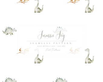 Watercolor Nursery Dinosaur Baby Boy Seamless Pattern - Baby Shower Digital Background - Pastel Dino Design - Fabric for Baby Boy - Birthday