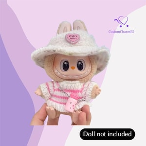Pull rayé rose et blanc tendance – Tenue de fête et accessoires pour poupées Labubu V1/V2