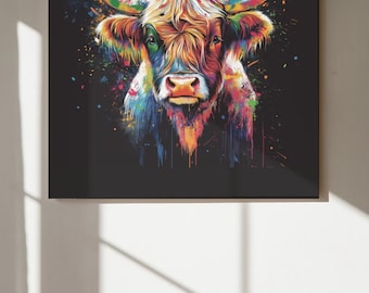 Hooglandkoe canvas muurkunst modern interieur