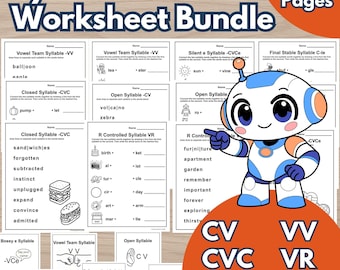 Syllable Division Worksheets: 6 Syllable Types Phonics Bundle (2nd-4th Grade)