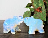 Moonstone Elephant Totem Hand carved Gemstone Opal Elephant Statue Terrarium Miniature Elephant Crystal Figurine Opalite Gift for Teen Gift