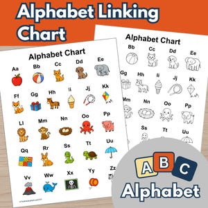 Tabla de letras del alfabeto A-Z Tabla de conexión del alfabeto Póster de mayúsculas y minúsculas Reconocimiento de letras del alfabeto Preescolar TK Jardín de infantes