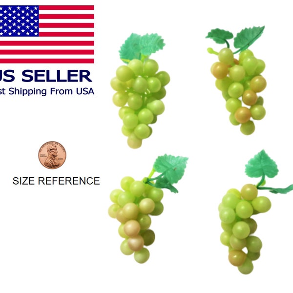 Mini Grapes / Lot of 4 Plastic Grapes Wedding Favor Fruit Wine Decor 3" Green Grapes Rubber Grapes Lot Craft Supplies American Gir