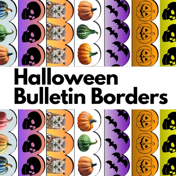 BULLETIN BOARD BORDERS - Pumpkins Skulls Owl | Classroom Bulletin Décor | Bulletin Display | Bulletin Border Trim | Instant Download