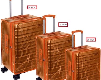 Set di coperture per valigie in PVC impermeabile con bordi arancioni, protezione antigraffio per i viaggi.