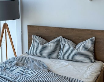 Washed Cotton Bedding Set, Stripe Duvet Cover Set, Minimalist Bedding, Soft Breathable Cotton, Queen King Bedding Set