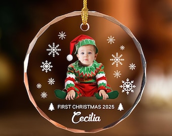 Decorazione natalizia personalizzata con il volto del bambino, decorazione natalizia con foto del bambino, decorazione per il primo Natale del bambino con nome, regalo fotografico per il primo Natale del bambino, regalo per neonato