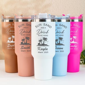 Custom 40oz Beach Tumbler,Personalized Vacation Tumbler For Girls Trip Gifts,Engraved Holiday Tumbler With Name,Girls Weekend Gift For Her