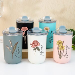 Personalized Stainless Steel Tumbler,Birth Flower Tumbler Gift,Custom Insulated Coffee Cup,Bridesmaid Gift,Bridesmaid Proposal,Wedding Gift